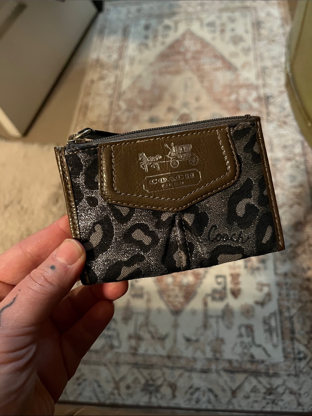 Coach Black and silver Leopard Print Card Case/change purse